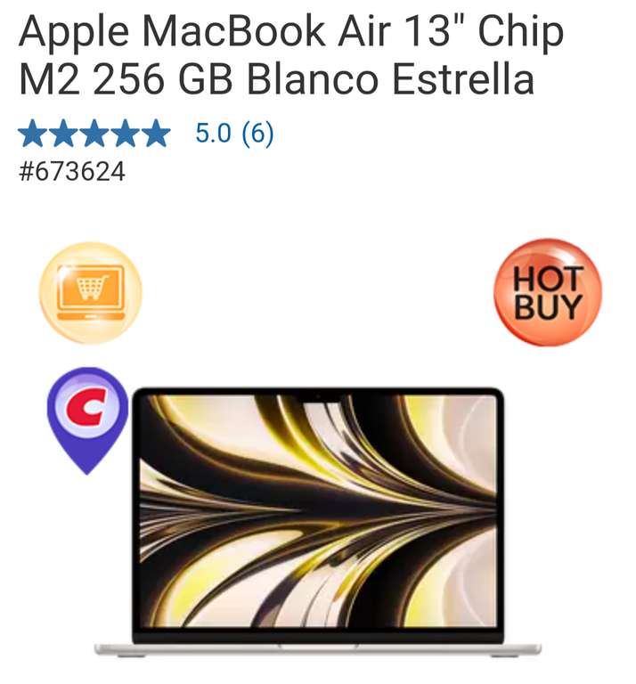 Costco: Apple MacBook Air 13" Chip M2 256 GB Blanco Estrella