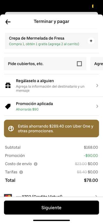 Uber Eats - 4 Crepas x 78 pesos, La Crêpe Parisienne - Con Uber One, en uber eats