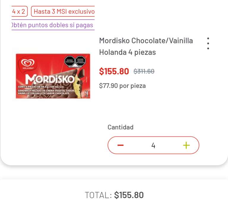 Soriana: 16 Mordisko Chocolate/Vainilla de Holanda (4 paquetes de 4 al 4x2)