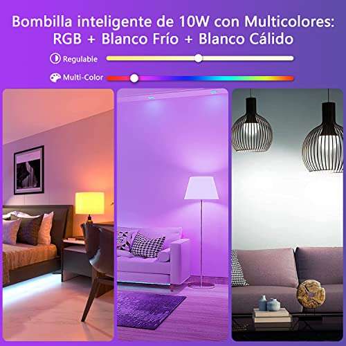 Amazon: Foco Inteligente Wifi & Bluetooth, Glückluz LED Alexa,10W 1000lm E27 Smart RGBCW Bulb, Colors Regulable Dimmeable Multicolor