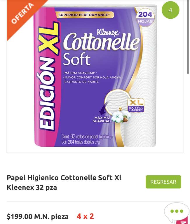Fresko: Papel higiénico Cottonelle Soft XL 32 rollos, 4x2 ($99.5 cada paquete)