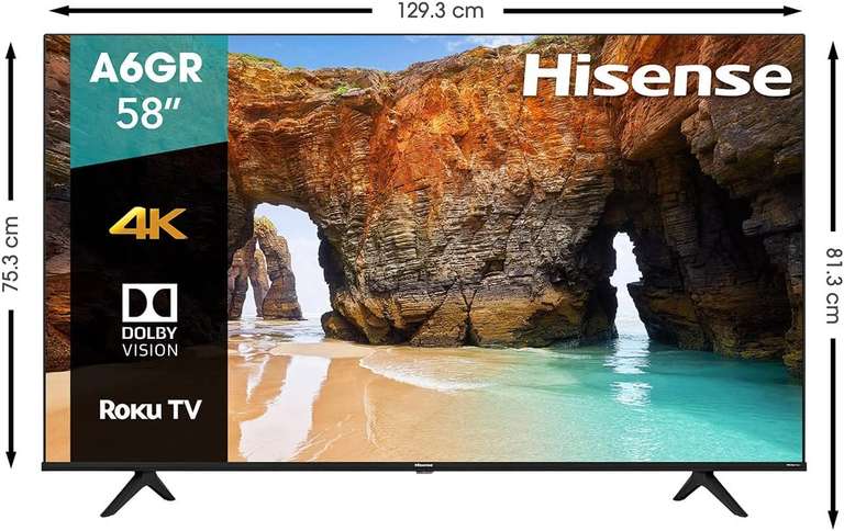 Amazon: Pantalla Hisense 58" A6GR 4K UHD TV, HDR Dolby Vision (58A6GR, 2021)