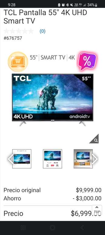 Costco TCL Pantalla 55" 4K UHD Smart TV