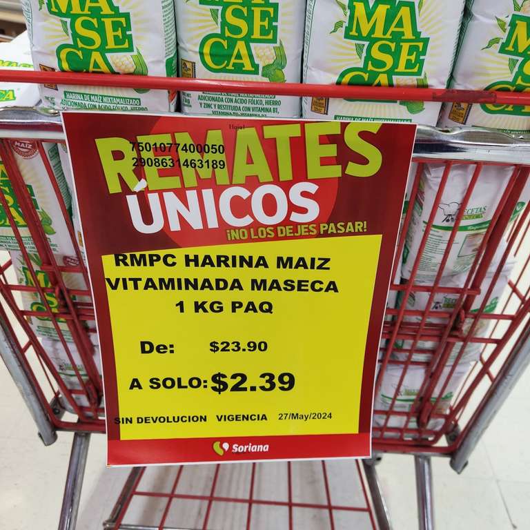 Soriana Cuernavaca: Harina Maseca $2.39