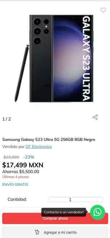 Claro Shop: Samsung Galaxy S23 Ultra 256gb + 8 RAM (Pagando con Crédito Claro Shop)