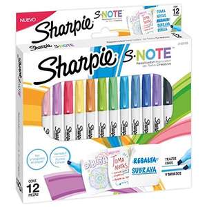 Amazon Sharpie S-Note marcadores creativos, resaltadores, colores surtidos, punta biselada, 12 unidades