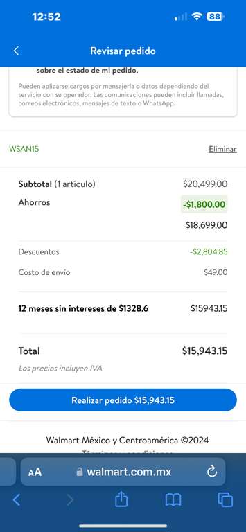 Walmart | Samsung Galaxy 24 ultra 12/256 | Pagando con Santander