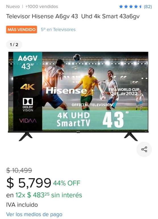 Mercado Libre: Televisor Hisense A6gv 43 Uhd 4k Smart 43a6gv -  