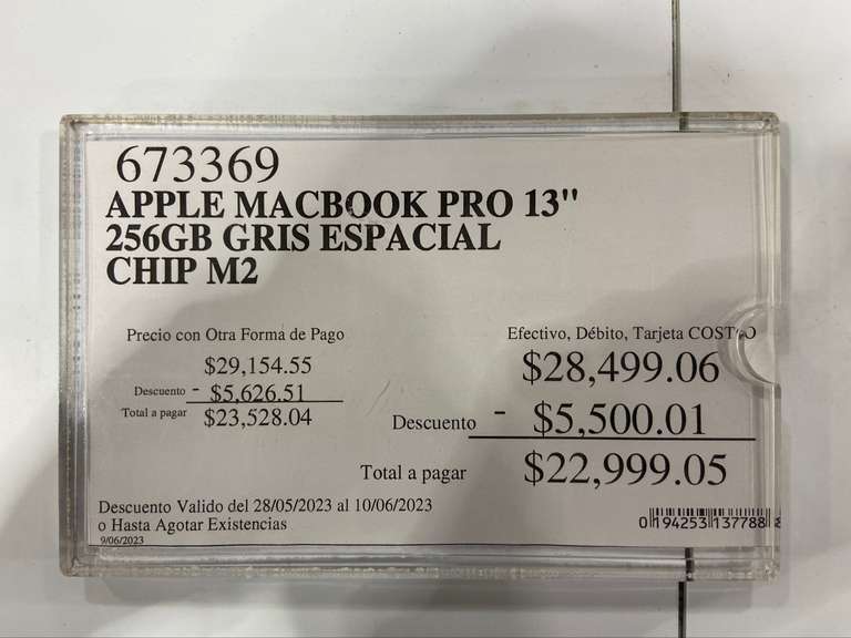 Costco: Apple Macbook pro 13” 256Gb M2 - Querétaro.