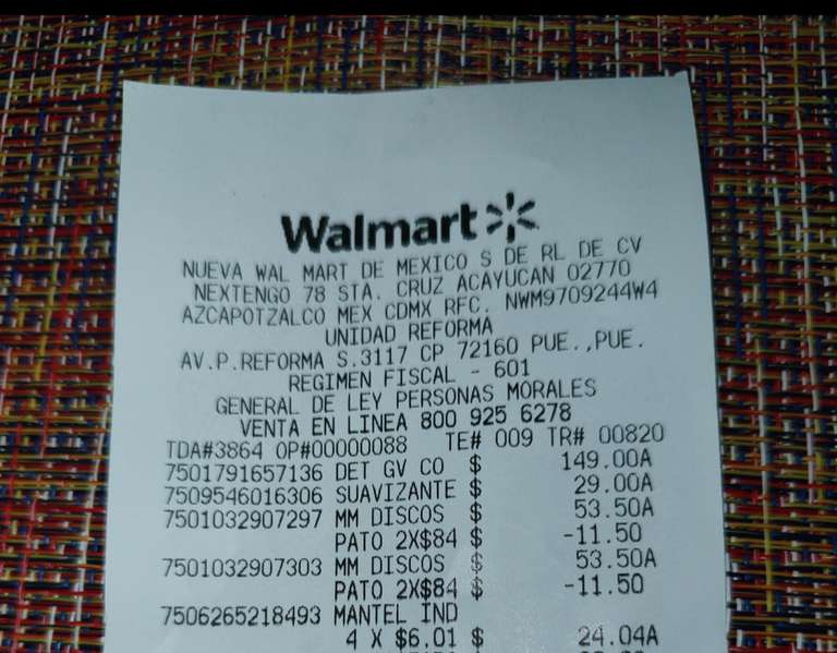 Walmart - Reforma Puebla. Mantel Individual home creations.