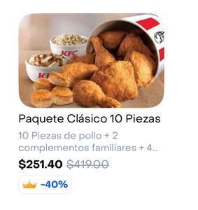 KFC Rappi Pro: paquete 10 piezas $251