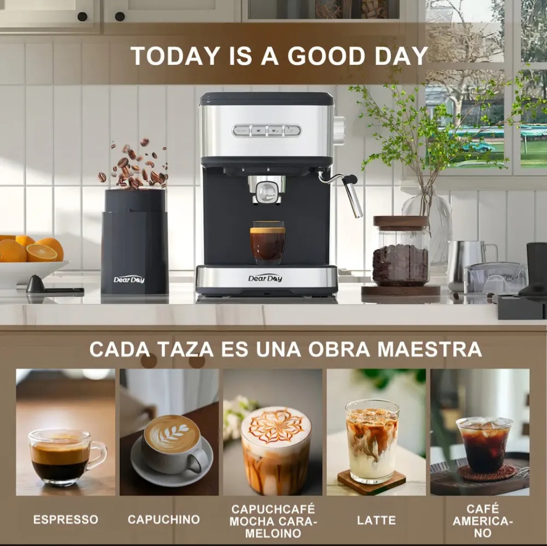 MERCADO LIBRE: CAFETERA ESPRESSO DEAR DAY SEMIAUTOMÁTICA CON MOLINO Y VAPORIZADOR PARA CAFÉ EN GRANO O CÁPSULAS