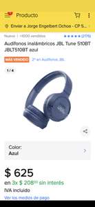 Mercado Libre: Audífonos inalámbricos JBL Tune 510BT JBLT510BT azul