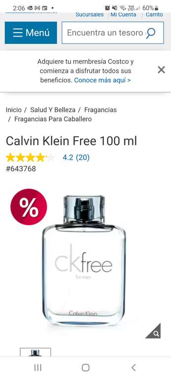 Costco: Perfume Calvin Klein Free 100 ml