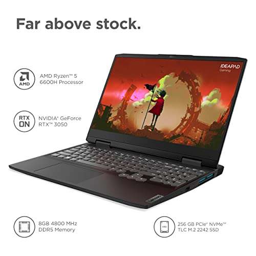Amazon USA: Laptop gamer Lenovo IdeaPad 3 - Pantalla 15.6" 120Hz, Ryzen 5 6600H, RTX 3050, 8GB DDR5, 256GB NVMe
