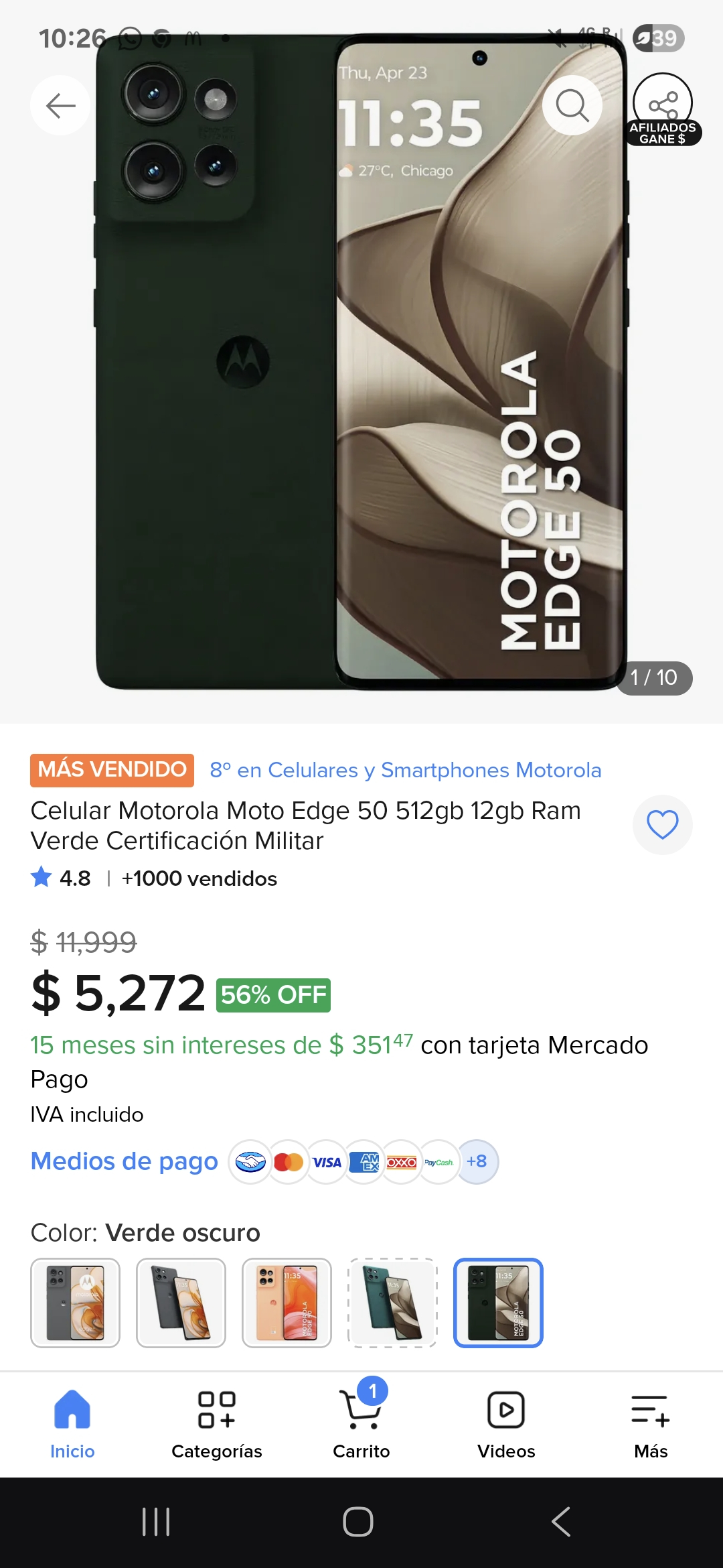 Mercado Libre: Celular Motorola Moto Edge 50 512gb 12gb Ram Verde Certificación Militar