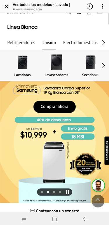Samsung Store: Lavadora Samsung18kg