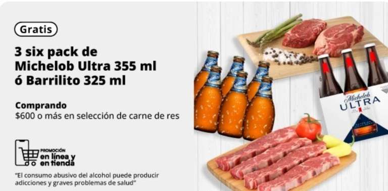 HEB México: Compra 600 Pesos Carne Seleccionada y Gratis 3 Six Michelob