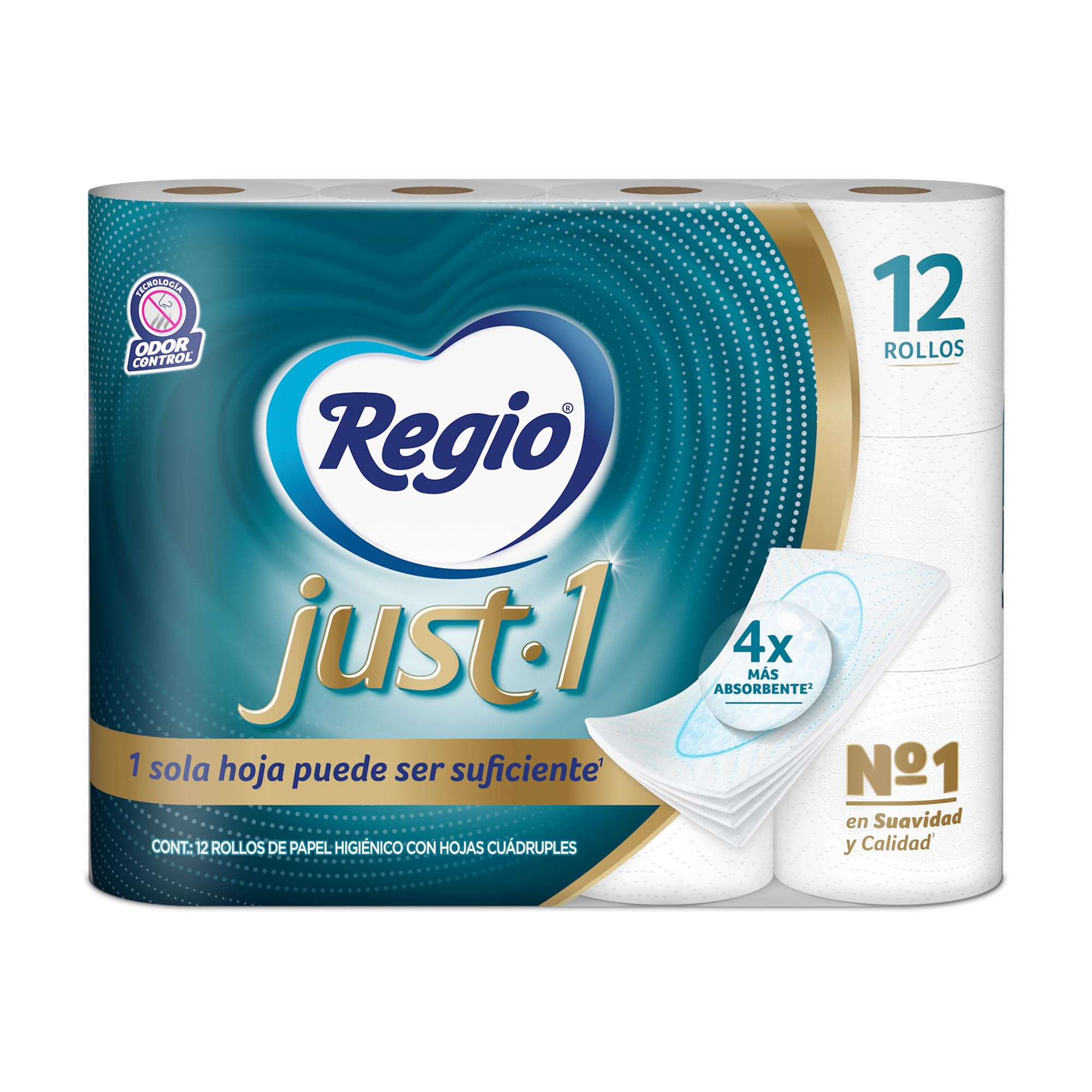 Amazon: Regio Just 1, Hojas Cuádruples 50% Mas Gruesas, 12 Rollos │$127 c/u comprando 5, $120 c/u comprando 10│Planea y Ahorra│