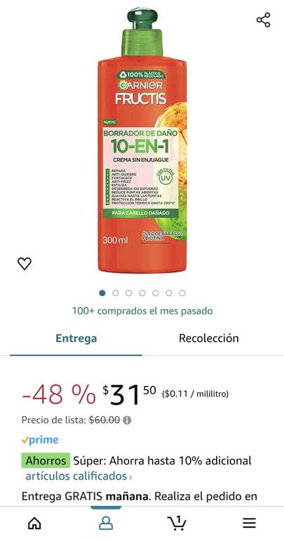Amazon: Disponible Crema para peinar Garnier Fructis Rojo