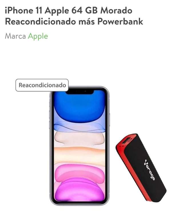 Bodega Aurrera iPhone 11 Apple 64 GB Reacondicionado más Powerbank, varios colores