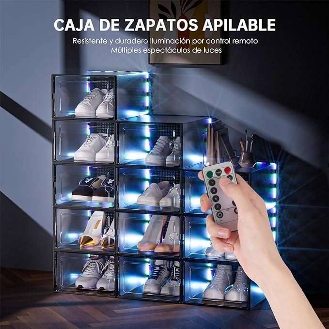 Amazon: cajas para zapatos, organizadores de zapato, con LED cajas para zapatos apilables de plástico transparente