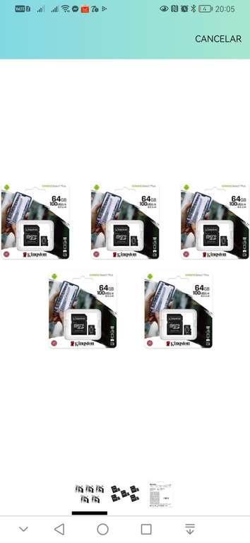 Amazon | Kingston - Kit 5 Tarjetas de Memoria microSD HC 100 MB/s, Clase 10, UHS-I, Incluye Adaptador, Tarjeta microSD, 64 GB