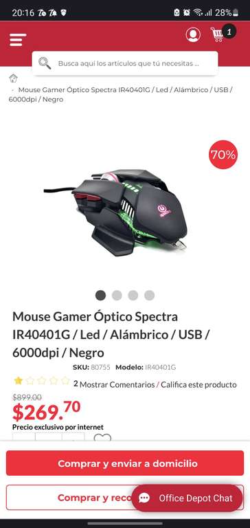 Office Depot: Mouse Gamer Óptico Spectra IR40401G