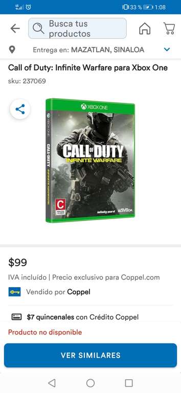 Coppel: Call Of Duty: Infinite Warfare para Xbox One (solo tienda física)
