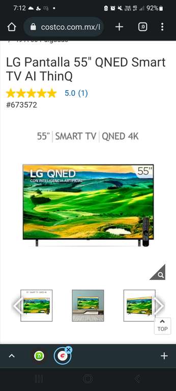 Costco LG Pantalla 55" QNED Smart TV AI ThinQ con costco- citibanamex