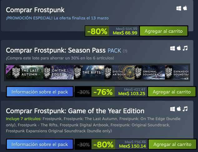 Steam - Frostpunk con minimo 76% de descuento (también esta el goty)