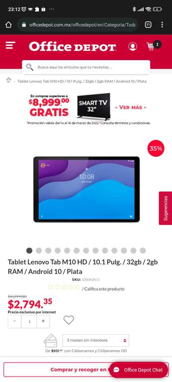 Office Depot: Tablet Lenovo M10 2da. Generación | Recoger en tienda