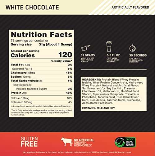 Amazon: Optimum Nutrition - Gold Standard - Proteína Chocolate Blanco 5Lb/2.26Kg PLANEA Y AHORRA VENDIDA POR AMAZON
