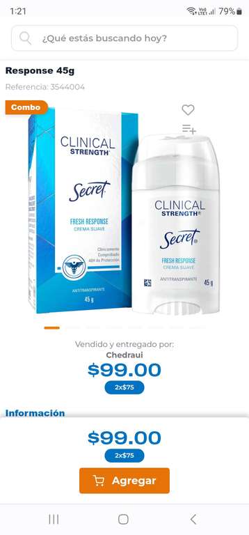 Chedraui Antitranspirante Secret Clinical 1x99 y 2x75, queda cada uno en $37.50 con la promoción