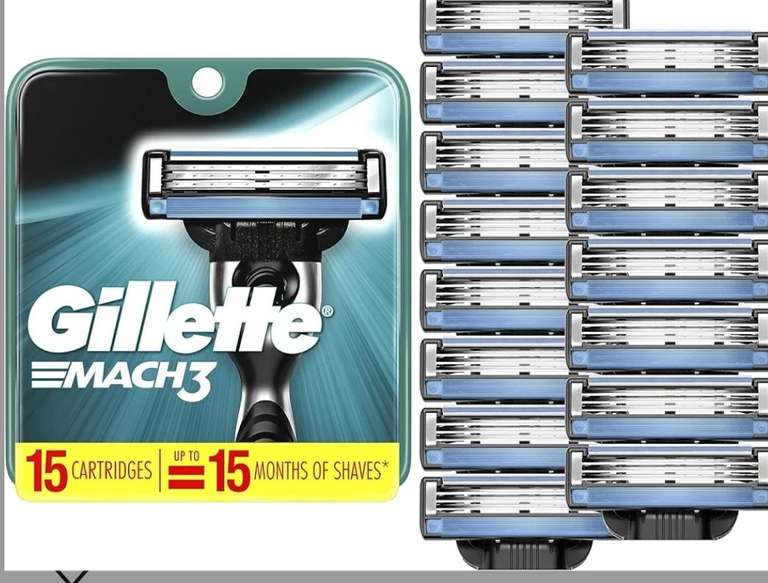 Amazon: Gillette - Recambios para cuchillas de afeitar Mach3 para hombre, 15 unidades
