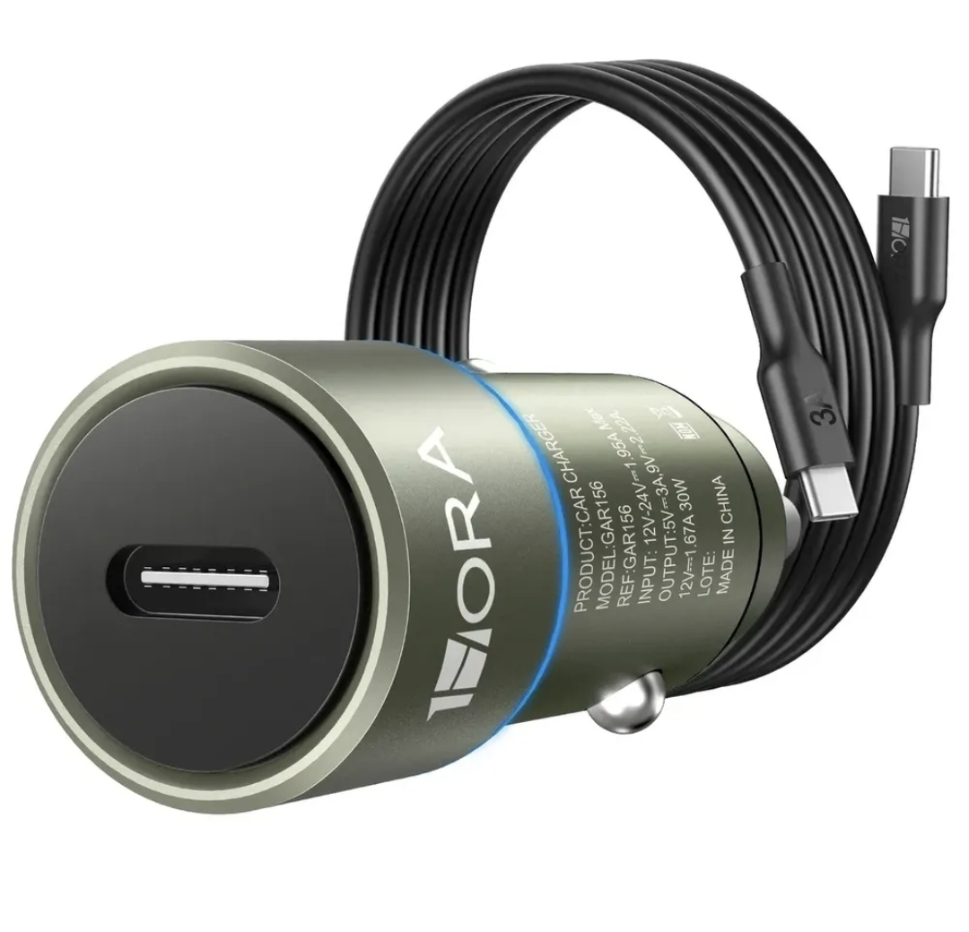 Mercado Libre: Cargador de Auto USB C 30W PD 1Hora con Cable Tipo C 1M, para iPhone y Samsung
