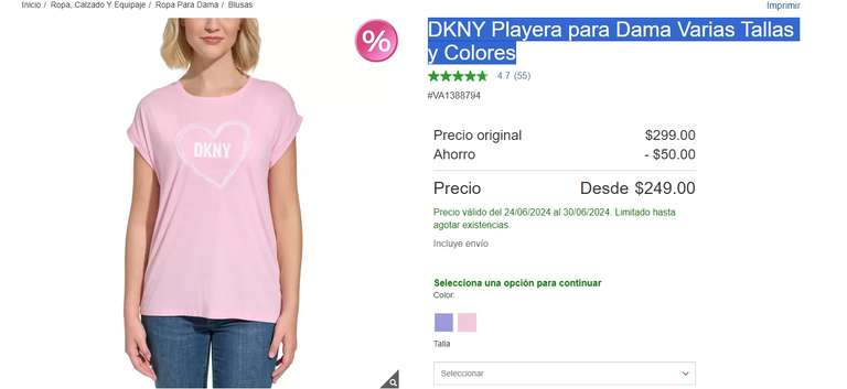 Costco: DKNY Playera para Dama Varias Tallas y Colores