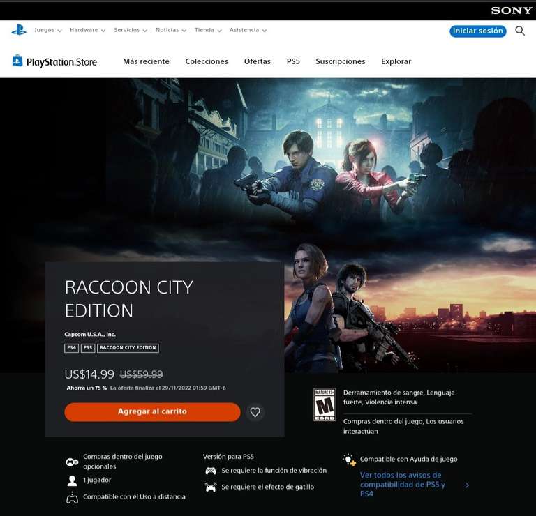 Resident Evil 2 y 3 PS4 (digital). Raccon city edition. (Playstation Store México)
