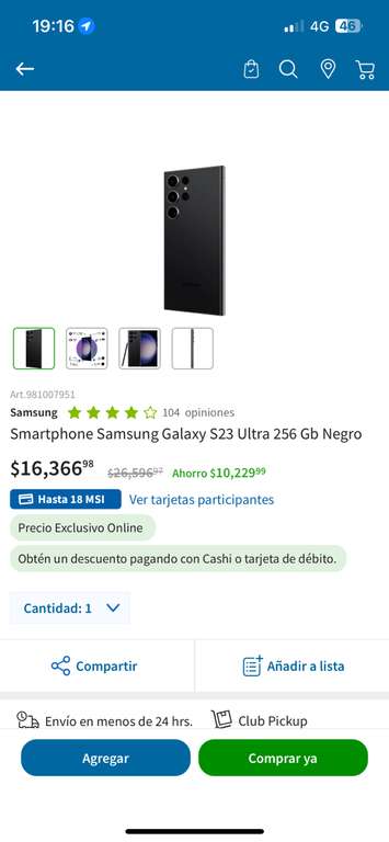 Sam's Club: Samsung Galaxy s23 ultra 256 gb nuevo