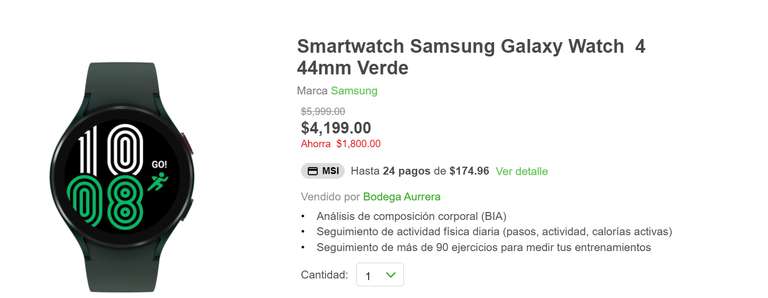 Bodega Aurrera: Galaxy Watch 4 44mm verde