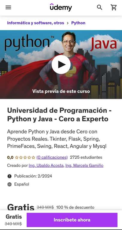 Udemy: Universidad de Programación - Python y Java - Cero a Experto (GRATIS)