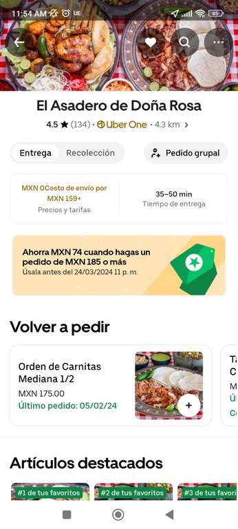 Tacos de carnitas a 25$ Uber eats (Uber One)