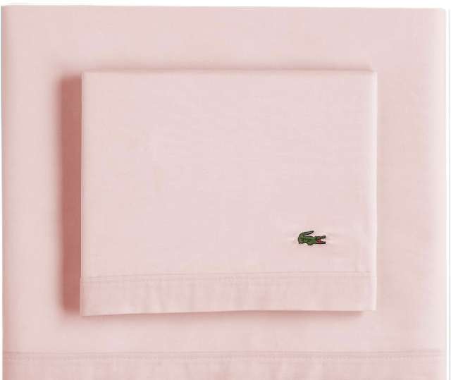 Amazon: Lacoste - Juego de sábanas de percal 100% algodón, color liso, rosa helado, tamaño queen | Precio antes de finalizar compra