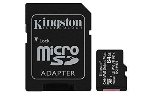 Amazon: Kingston - Memoria microSDHC de 16 GB con adaptador (clase 10, clase A1, 10, UHS-I, incluye adaptador), Tarjeta microSD, 64 GB