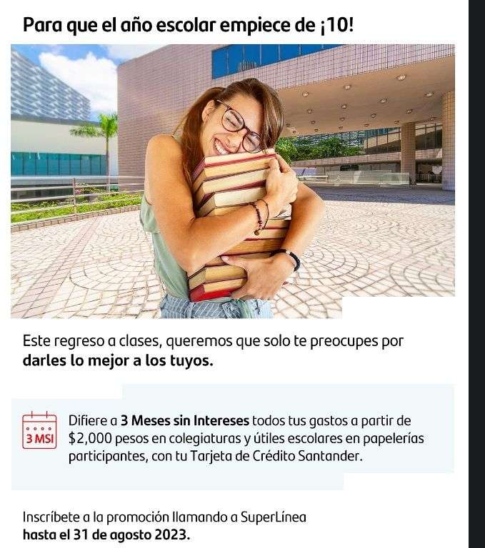 Santander: 3 meses sin intereses en todos tus gastos escolares
