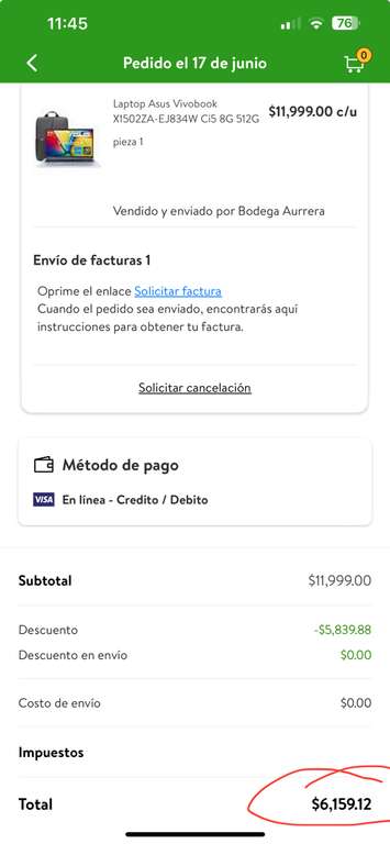 Bodega Aurrera: Laptop Asus Vivobook X1502ZA-EJ834W Ci5 8G 512G el precio se llega agredando el cupon y pagando con Debito BBVA 12% menos