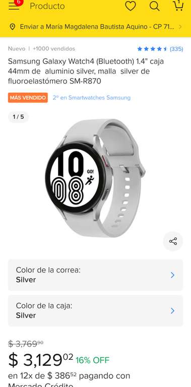 Mercado Libre: Samsung Galaxy Watch 4 44 mm silver