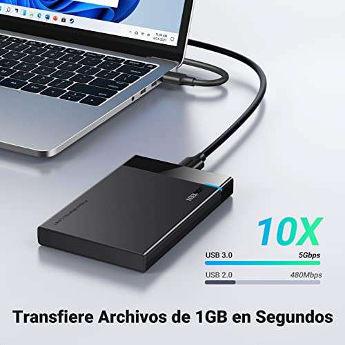 Amazon: Carcasa de Disco Duro USB 3.0, UGREEN 2.5'', para 2.5'' HDD SSD SATA I/II/III de 7mm 9.5mm, 50cm Cable