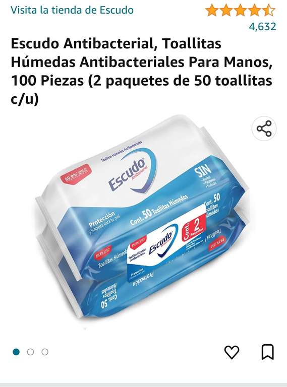 Amazon: Escudo Antibacterial, Toallitas Húmedas Antibacteriales Para Manos, 100 Piezas (2 paquetes de 50 toallitas c/u)