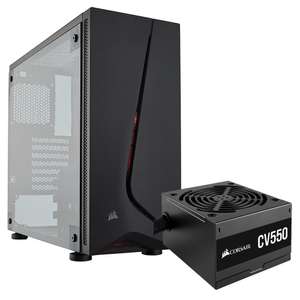 cyberpuerta Gabinete Corsair SPEC-05 con Ventana LED Rojo, Midi-Tower, ATX, USB 3.0, incluye Fuente de 550W, Negro